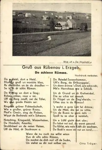 Ak Rübenau Marienberg im Erzgebirge, Lied De schiene Rümaa, De Hradschi, Otto TRäger