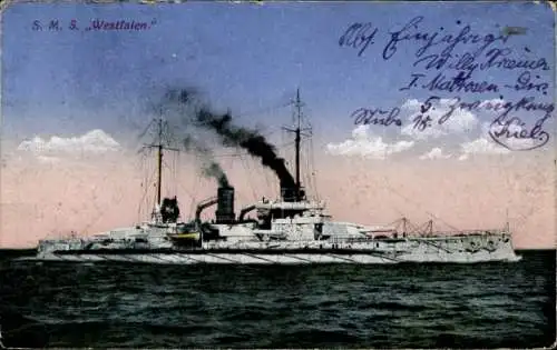 Ak Deutsches Kriegsschiff, SMS Westfalen, Kaiserliche Marine