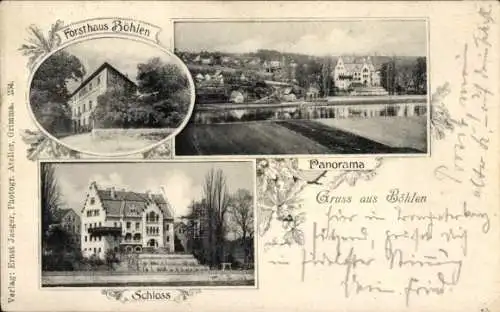 Passepartout Ak Böhlen Grimma in Sachsen, Forsthaus, Panorama, Schloss