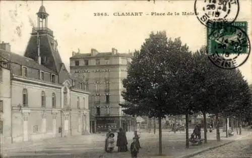 Ak Clamart Hauts de Seine, Historische Gebäude, Bäume, Platz, Menschen, Straßenansicht