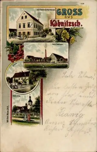 Litho Kühnitzsch Lossatal Sachsen, Gasthof, Schule, Kirche