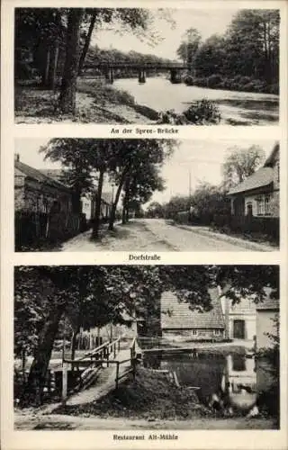 Ak Neustadt Lübbenau im Spreewald, An der Spree-Brücke, Dorfstraße, Restaurant Alt-Mohle