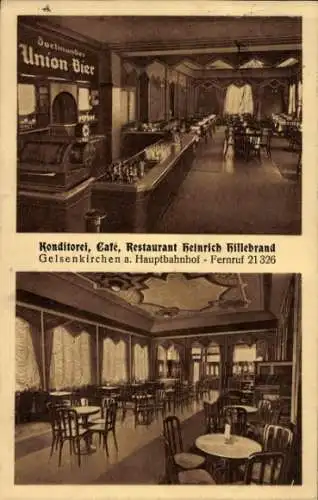 Ak Gelsenkirchen im Ruhrgebiet, Konditorei, Café, Restaurant Heinrich Hillebrand, Dortmunder U...