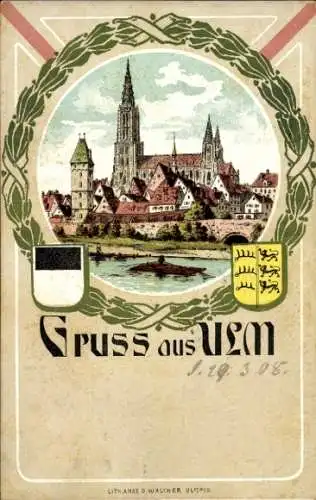 Wappen Litho Ulm an der Donau, Teilansicht, Münster