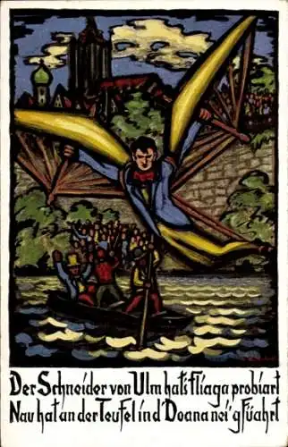 Künstler Ak Ulm an der Donau, Schneider, Erfinder Albrecht Ludwig Berblinger