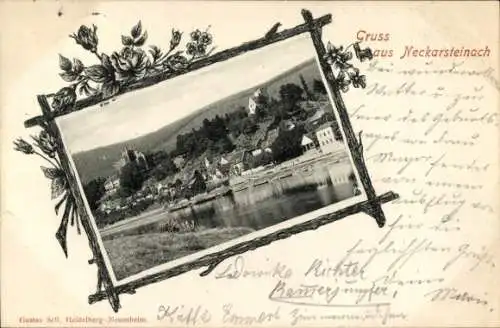 Passepartout Ak Neckarsteinach in Hessen, Panorama, Flusspartie