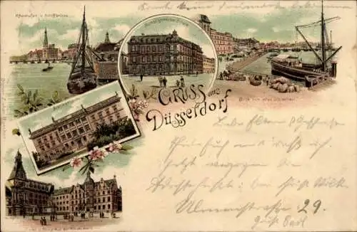 Litho Düsseldorf am Rhein, Rheinufer, Kunstgewerbeschule