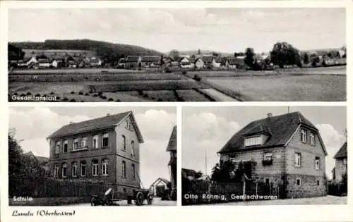 Ak Lumda Grünberg in Hessen, Gemischtwaren, Schule, Panorama