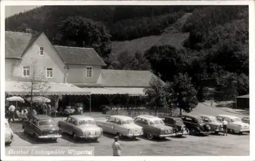 Ak Lorch im Rheingau Hessen, Gasthof Laukenmühle im Wispertal, Autos