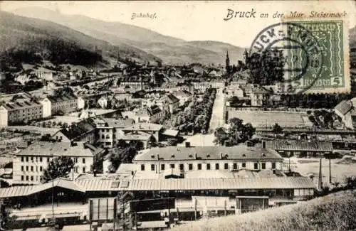 Ak Bruck an der Mur Steiermark, Panorama, Bahnhof