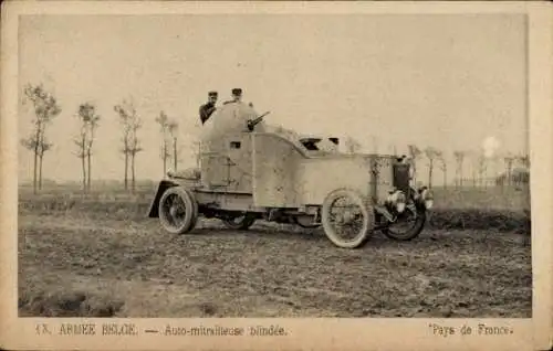 Ak Armée belge, Auto mitrailleuse blindée, Pays de France, Belgisches Panzerfahrzeug