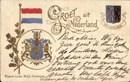 Präge Wappen Ak Niederlande, Fahne, Gelderland