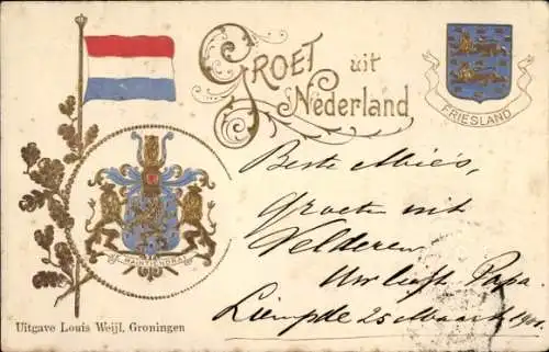 Präge Wappen Ak Niederlande, Fahne, Friesland