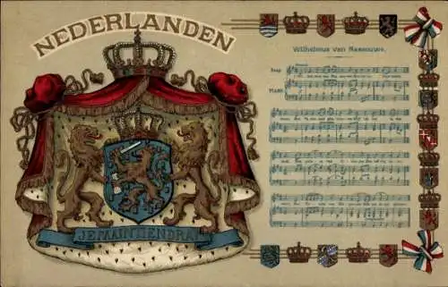 Präge Wappen Lied Ak Niederlande, Löwen, Krone