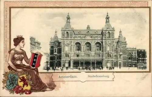 Präge Wappen Passepartout Ak Amsterdam Nordholland Niederlande, Stadschouwburg