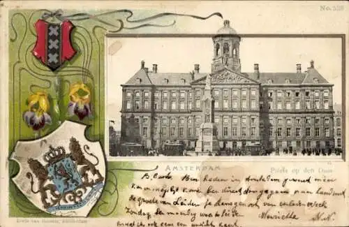 Präge Wappen Passepartout Ak Amsterdam Nordholland Niederlande, Paleis op den Dam