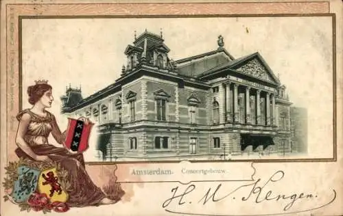 Präge Wappen Passepartout Ak Amsterdam Nordholland Niederlande, Concertgebouw