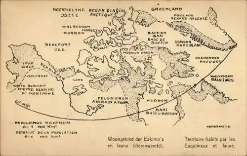 Landkarten Ak Wohngebiet der Eskimos und Fauna