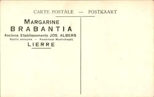 Künstler Ak Zirkusdirektor mit Peitsche, Spielzeugpferd, Clown, Reklame Margarine Brabantia, Lierre