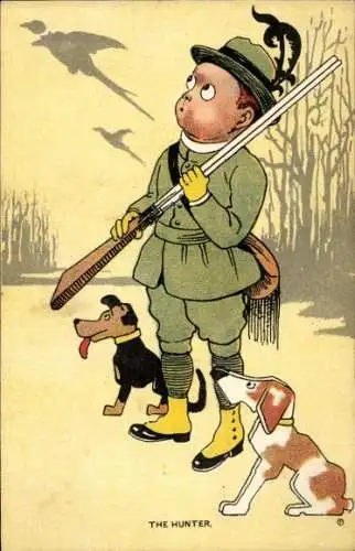 Künstler Ak Jäger mit Gewehr, Hunde, Fasane, Reklame Margarine Brabantia, Lierre, Jos. Albers