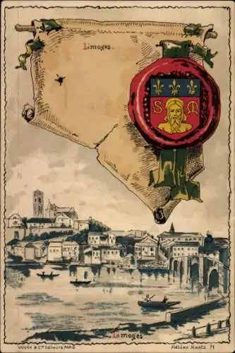 Künstler Wappen Litho Hantz, Helene, Limoges Haute Vienne, Stadtansicht