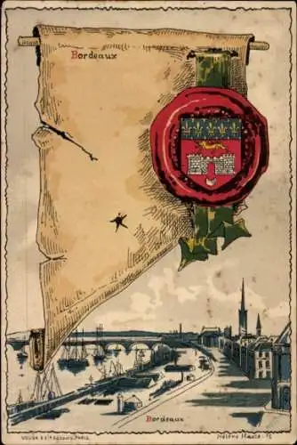 Künstler Wappen Litho Hantz, Helene, Bordeaux Gironde, Stadtansicht