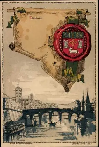 Künstler Wappen Litho Hantz, Helene, Toulouse Haute Garonne, Stadtansicht, Brücke