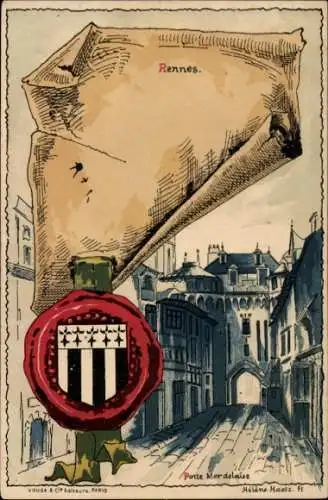 Künstler Wappen Litho Hantz, Helene, Rennes Ille et Vilaine, Porte Mordelaise