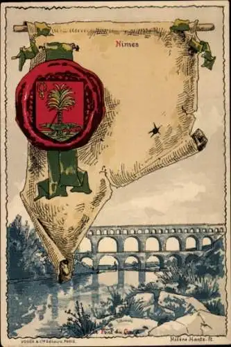 Künstler Wappen Litho Hantz, Helene, Nîmes Gard, Le Pont du Gard