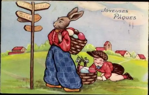 Ak Glückwunsch Ostern, Osterhase, Wegweiser, Dieb