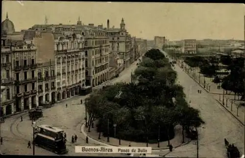 Ak Buenos Aires, Paseo de Julio, Häuser, Straßenbahn