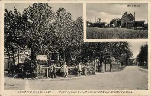 Ak Plockhorst Edemissen in Niedersachsen, Bahnhof, Bahnhofswirtschaft und Geschäft Ferdinand Dau