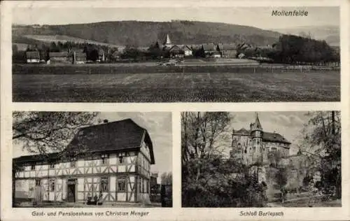 Ak Mollenfelde Friedland an der Leine, Gesamtansicht, Schloss Berlepsch, Gasthaus Christian Menger