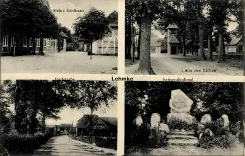 Ak Lehmke Uelzen in Niedersachsen, Unter den Eichen, Stehrs Gasthaus, Kriegerdenkmal