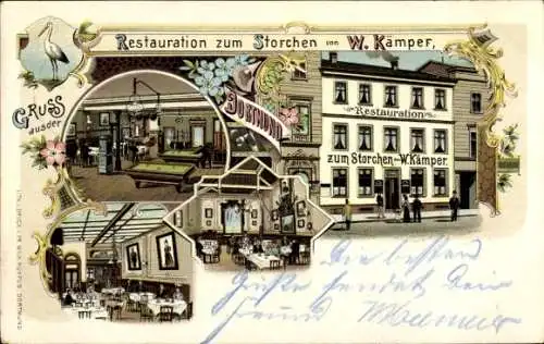 Litho Dortmund im Ruhrgebiet, Restauration zum Storchen, Inh. W. Kämpfer, Billardsaal