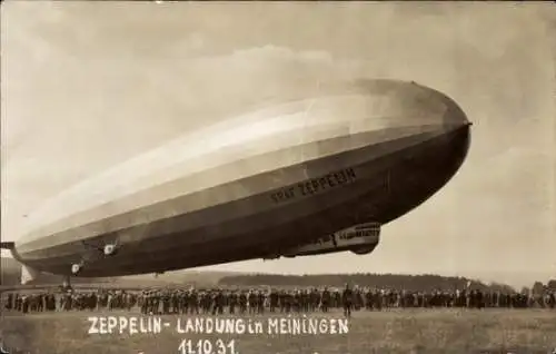 Foto Ak Luftschiff LZ 127 Graf Zeppelin, Landung in Meiningen 11.10.1931