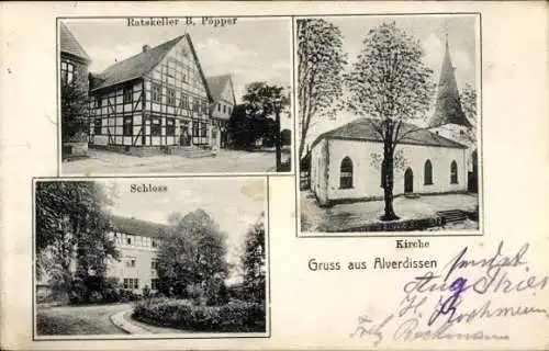 Ak Alverdissen Barntrup in Lippe, Kirche, Schloss, Ratskeller B. Pöpper