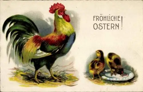 Litho Ostern, Hahn, Küken