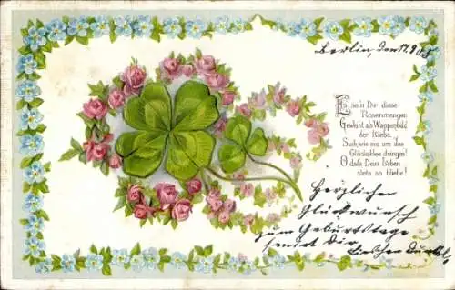 Litho Kleeblatt, Rosen, Gedicht