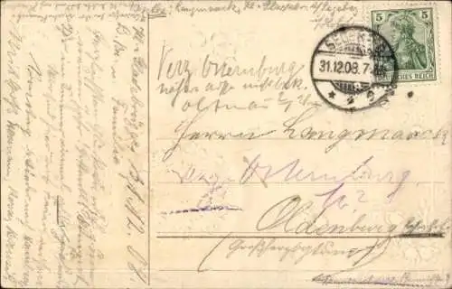 Präge Ak Fröhliches Neujahr, Kanone, Rosen