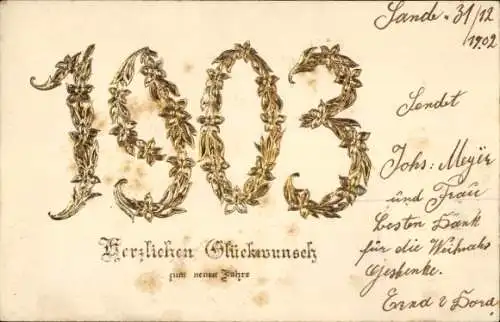 Präge Ak Fröhliches Neujahr, Jahreszahl 1903