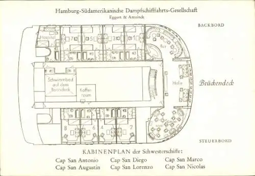 Ak HSDG Dampfer mit Kabinenplan