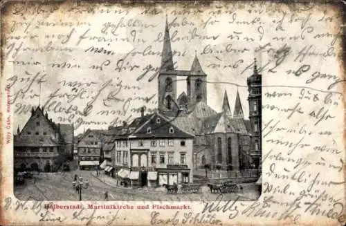 Ak Halberstadt am Harz, Willy Cohn,  Martinikirche und Fischmarkt