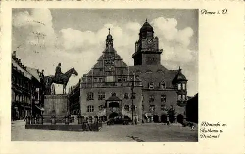 Ak Plauen im Vogtland, Altmarkt, Rathaus, Denkmal