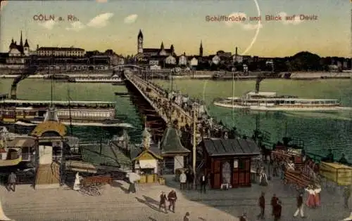 Ak Deutz Köln am Rhein, Schiffsbrücke und Blick auf Deutz