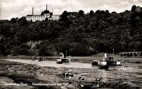 Ak Fürstenberg an der Weser, Porzellanindustrie, Dampfer