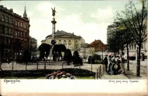 Ak Chemnitz in Sachsen, Blick nach dem Theater, Personen sind zu sehen