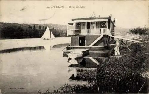 Ak Meulan en Yvelines, Hausboot auf der Seine in  Frankreich