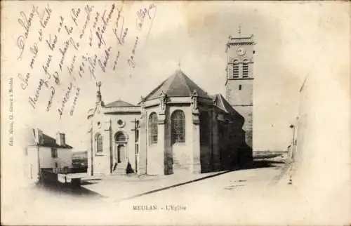 Ak Meulan en Yvelines, Schwarz-weiß Foto einer Kirche mit Turm.