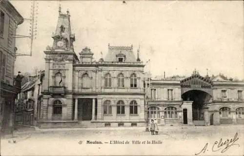 Ak Meulan en Yvelines, B. M., Meulan. L'Hôtel de Ville et la Halle, A. Cluzel